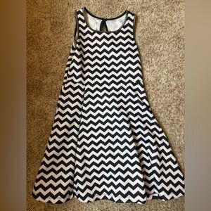 Girls Black and White Chevron A-Line Dress